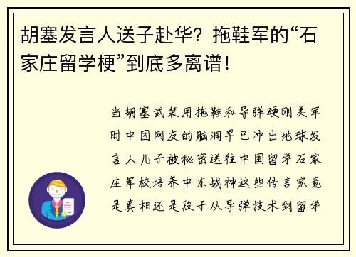 胡塞发言人送子赴华？拖鞋军的“石家庄留学梗”到底多离谱！